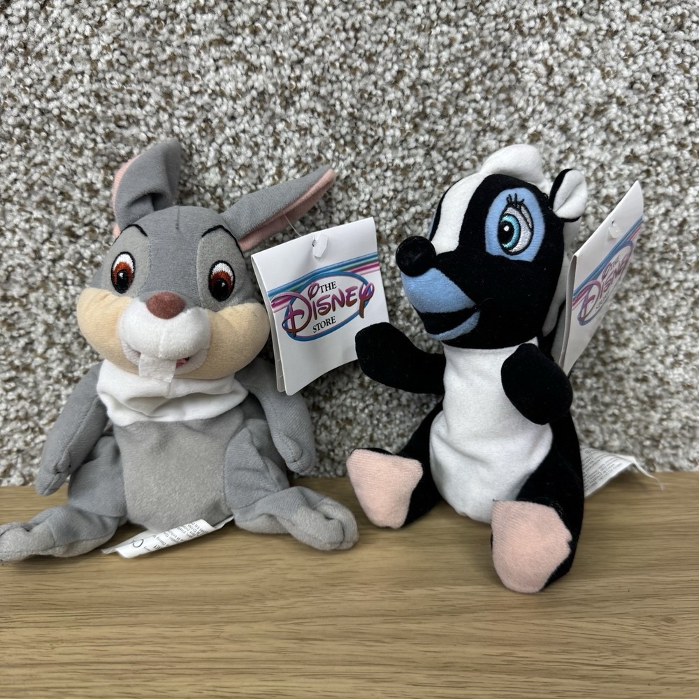 Vintage Disney Store Thumper & Flower Mini Bean Bag Plush Lot Of 2